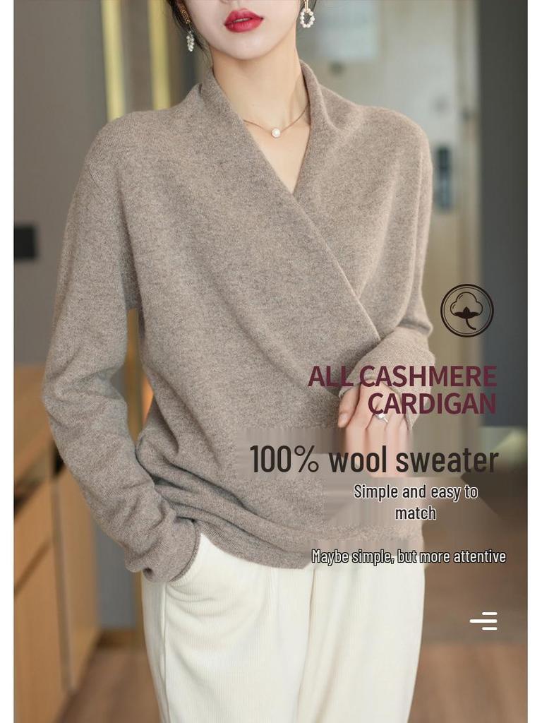 Chic Wool Knit V-Neck Cardigan: Casual, Loose Fit, Slimming, Long Sleeve Sweater for Women (Autumn/Winter)
