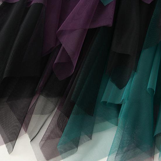 Женская юбка из тюля с высокой талией, плиссированная юбка, асимметричная женская юбка, контрастный цвет, неровный подол, юбка