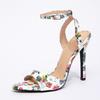 Flowers Print Leather Women Sandals Sexy Pointed Open Toe Club Stripper High Heels Party Dress Shoes