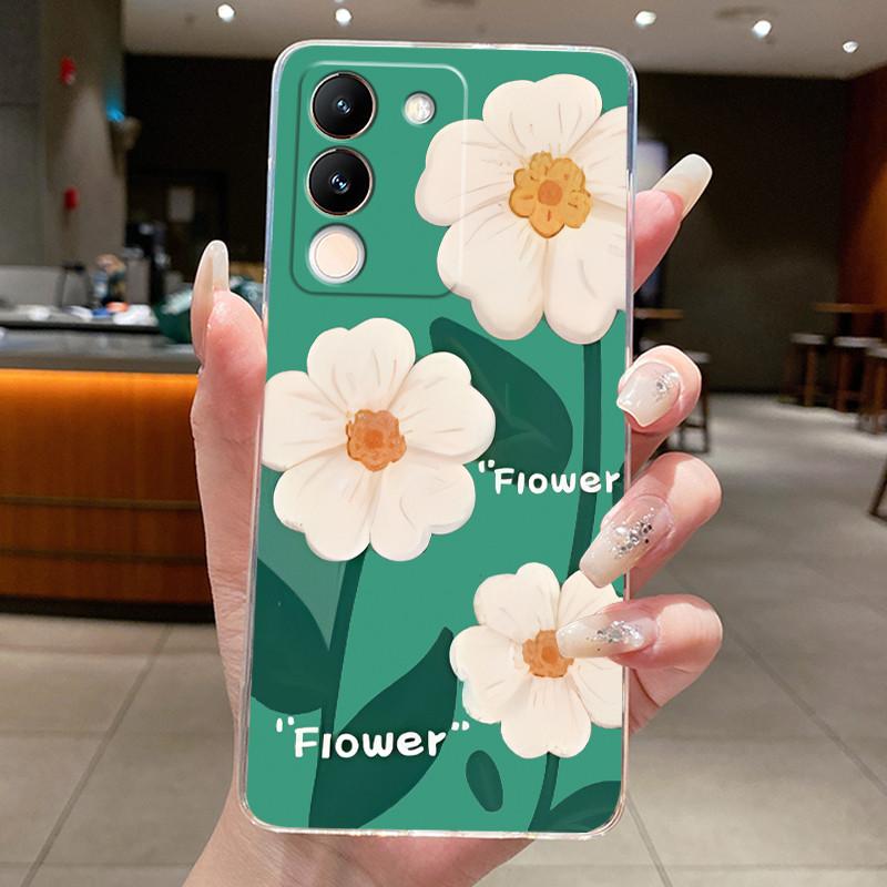 Phone Case For Vivo V29e V27e 5G Slim Soft TPU Cover Clear Silicone Aesthetic Luxury Fashion Butterfly Flowers New Design Case