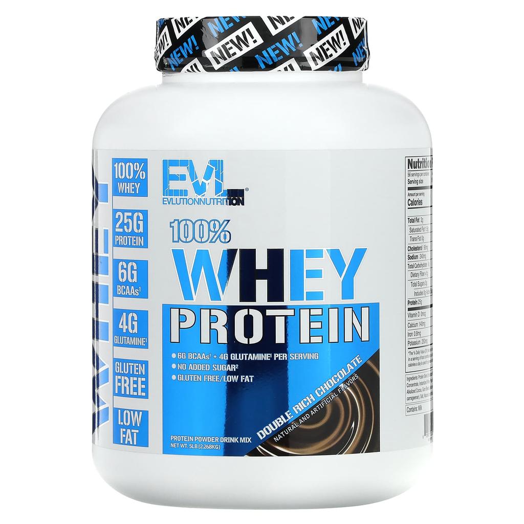 EVLution Nutrition 100% Whey Protein, Double Rich Chocolate, 5 Lbs (2.268 Kg)