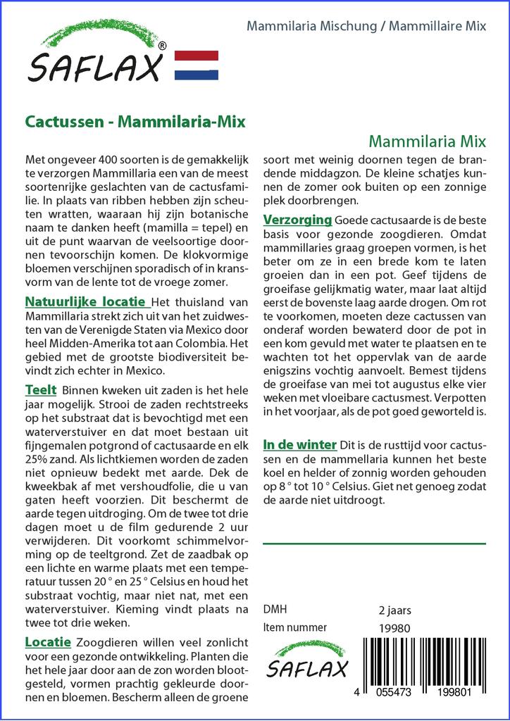 SAFLAX Garden in the Bag - Mammillaire Mix - 40 семян - С субстратом в подходящем стоячем пакете - Mammilaria Mix