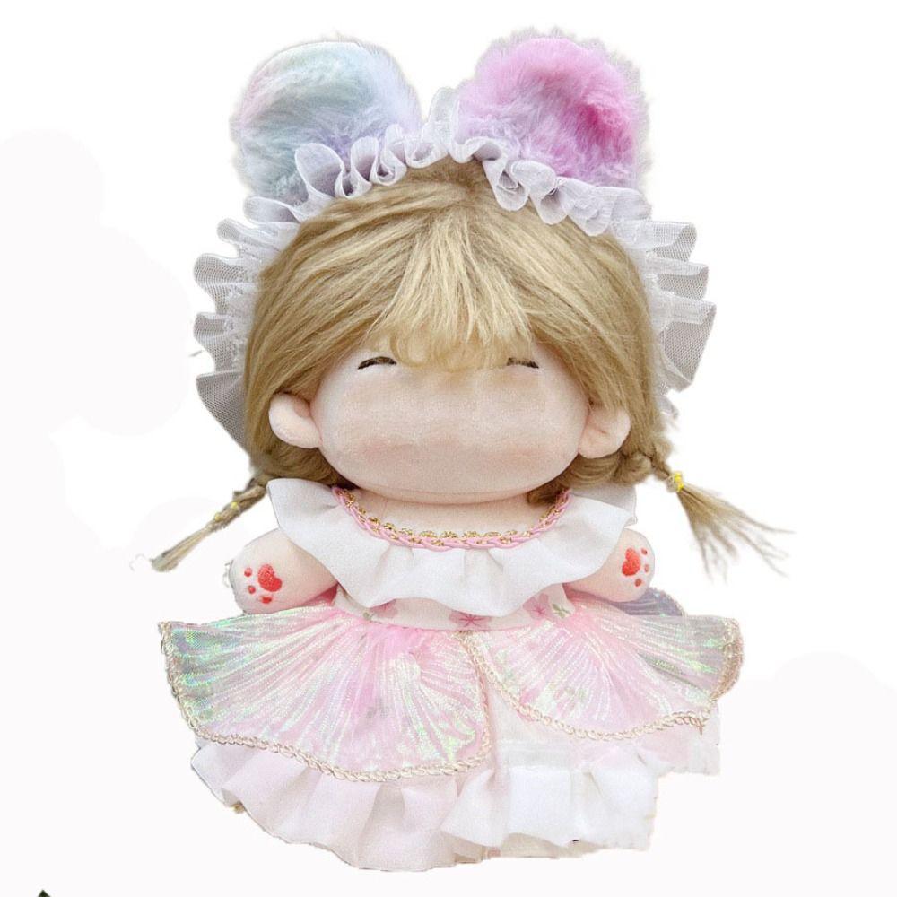 20CM Miniature Dress Suit Lolita Bowknot Headband Princess Dress Set Cotton Stuffed Doll