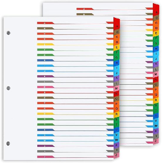 Alphabet Binder Dividers for 3 Ring Binder, COIDEA A-Z Dividers for 3 Ring Binder, Multicolor A-Z Binder Dividers with izable Table of Contents Page,