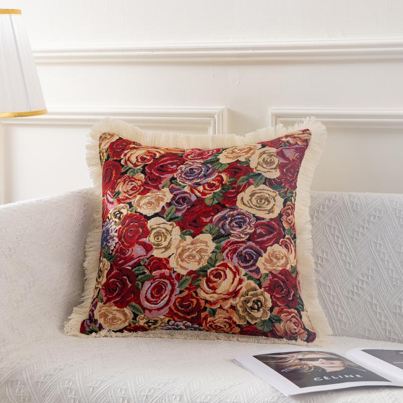 2 шт. Винтажный чехол на подушку для дивана с цветочным рисунком и кисточками, застежка-молния, только ручная стирка, многоцелевое использование для гостиной, спальни, декора автомобиля