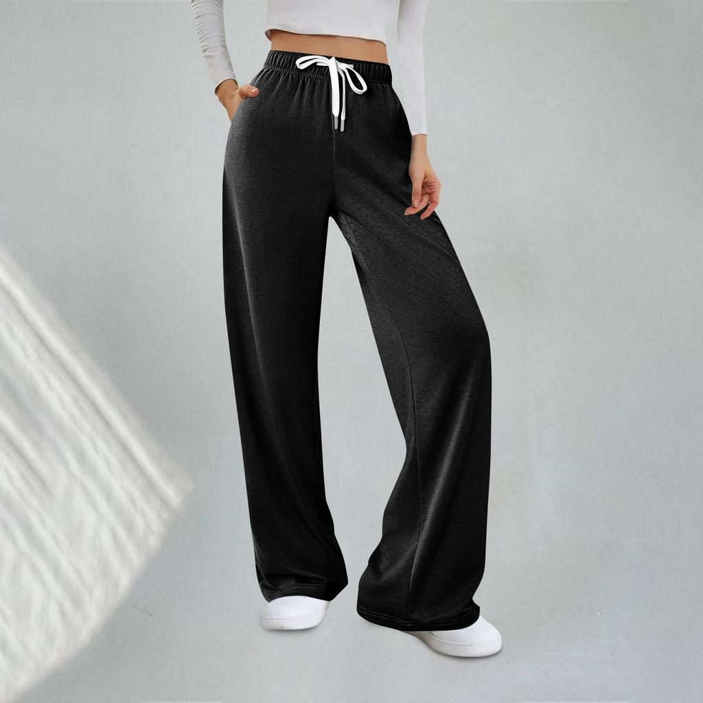 Женские модные однотонные свободные спортивные брюки с эластичной талией, прямые широкие спортивные повседневные брюки