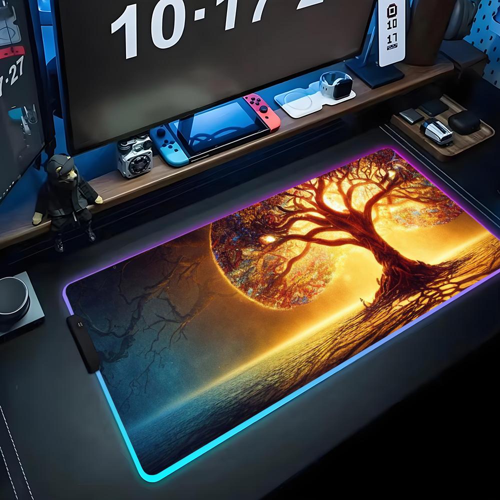 Коврик для мыши Древо Жизни RGB Игровой коврик для мыши Большой светодиодный коврик Настольный коврик для ПК Светящийся коврик для мыши Большие коврики для клавиатуры Настольный ковер с подсветкой
