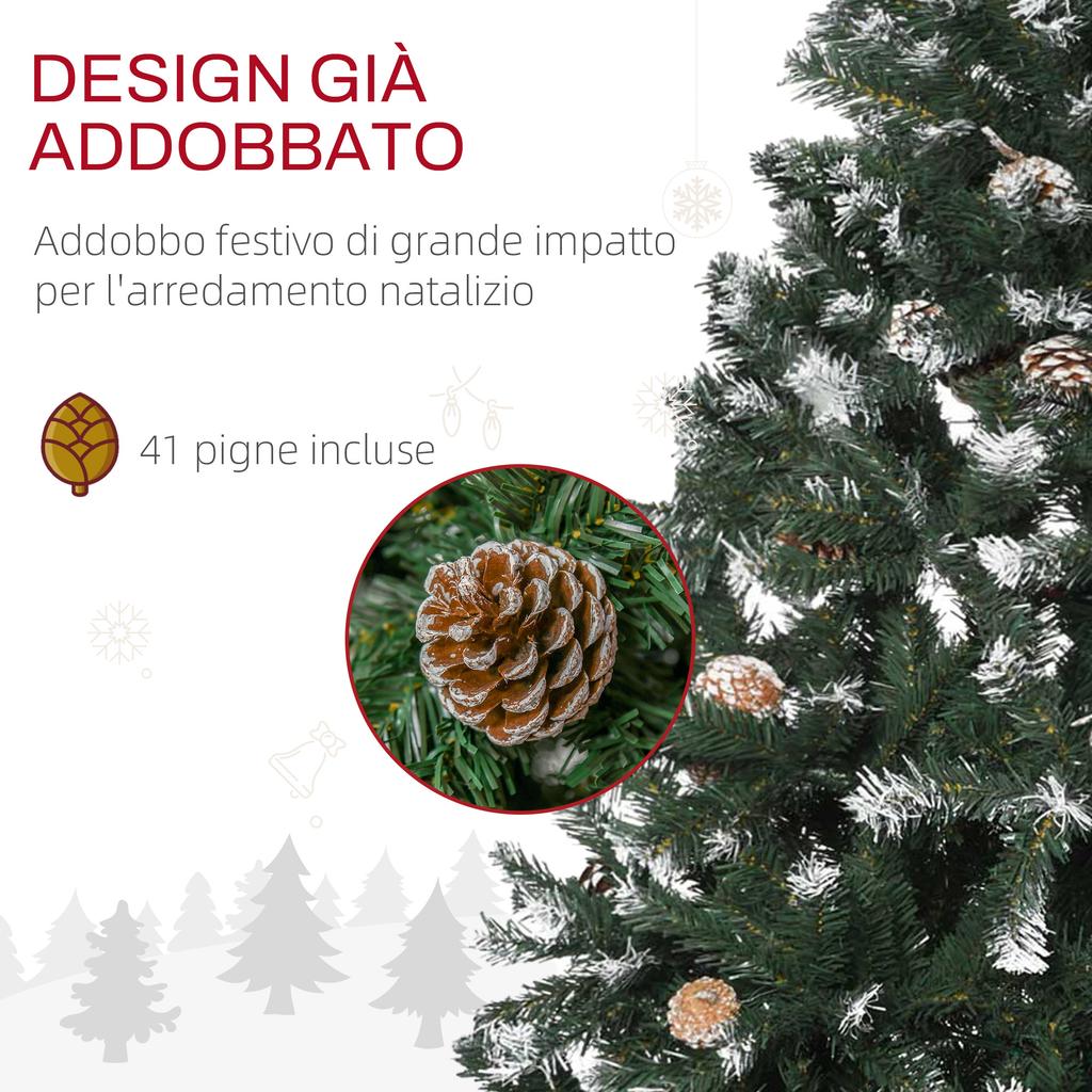 150cm Artificial Snow-Covered Christmas Tree with 676 Branches and Pine Cones, Automatic Opening and Folding Base, Green
