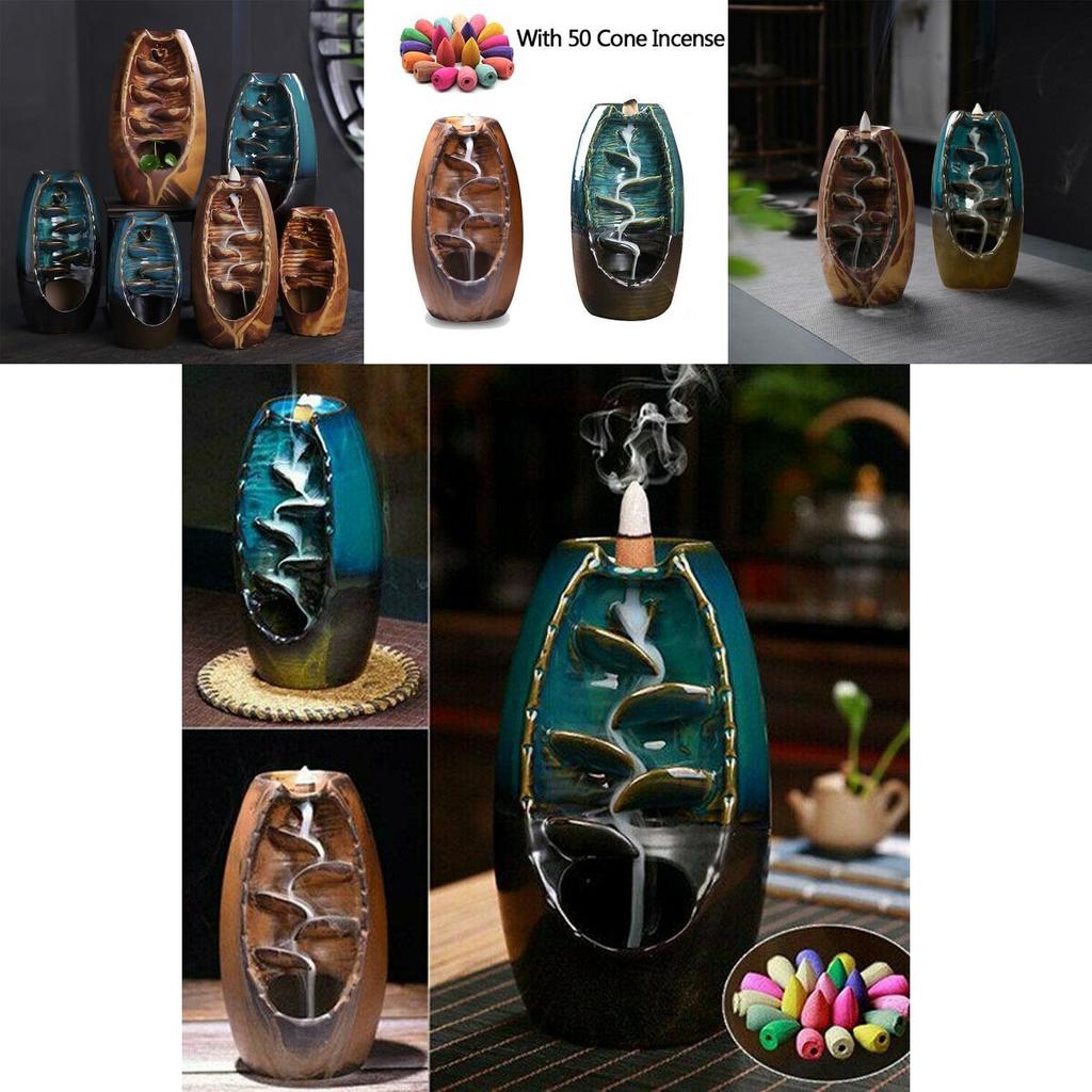 Элегантная керамическая водопадная дымовая подставка для благовоний с обратным потоком для спокойного домашнего декора