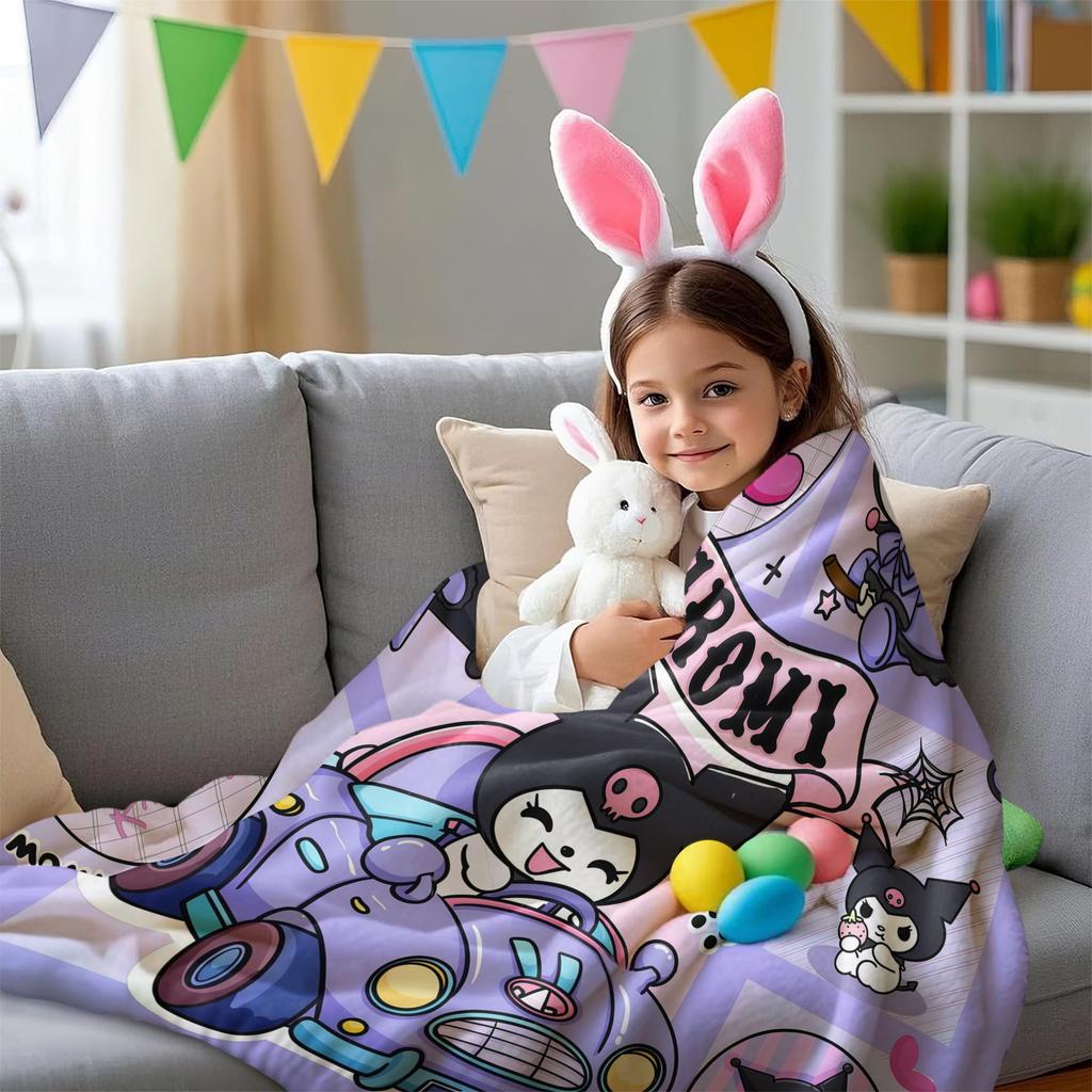 Фиолетовое мультяшное автомобильное одеяло Куроми Милый узор из комиксов Фланелевый плюшевый плед для домашнего декора Портативное одеяло для путешествий и кемпинга