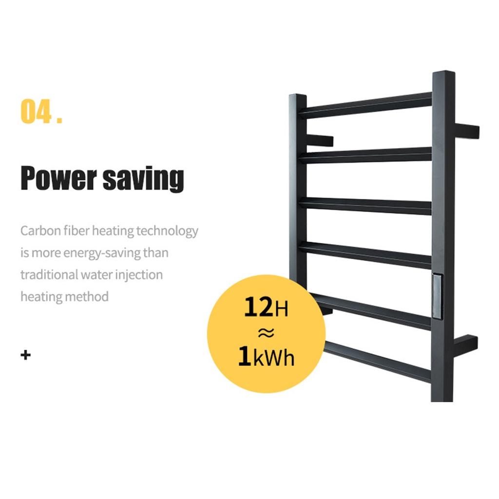 80 Вт водонепроницаемая электрическая вешалка для полотенец для ванной комнаты IPX5, 45 ° ~ 70 ℃, нержавеющая сталь 304, контроль температуры и времени, умный дом, полотенцесушитель