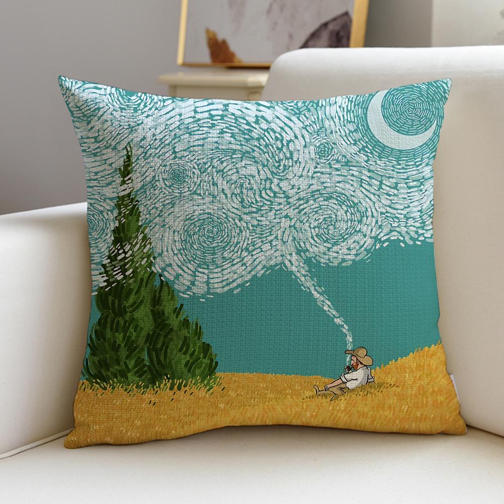 Artistic VVan GoghS Cushion Cover Breathable and skinfriendly linen pillowcase square removable and washable cushion