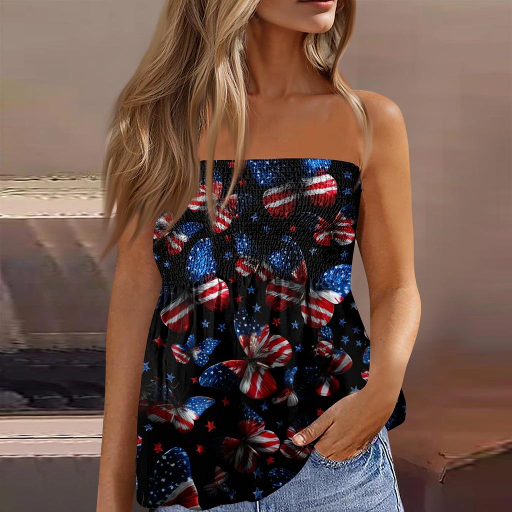 Women's fashionable sexy backless elastic Independence Day print bandeau top