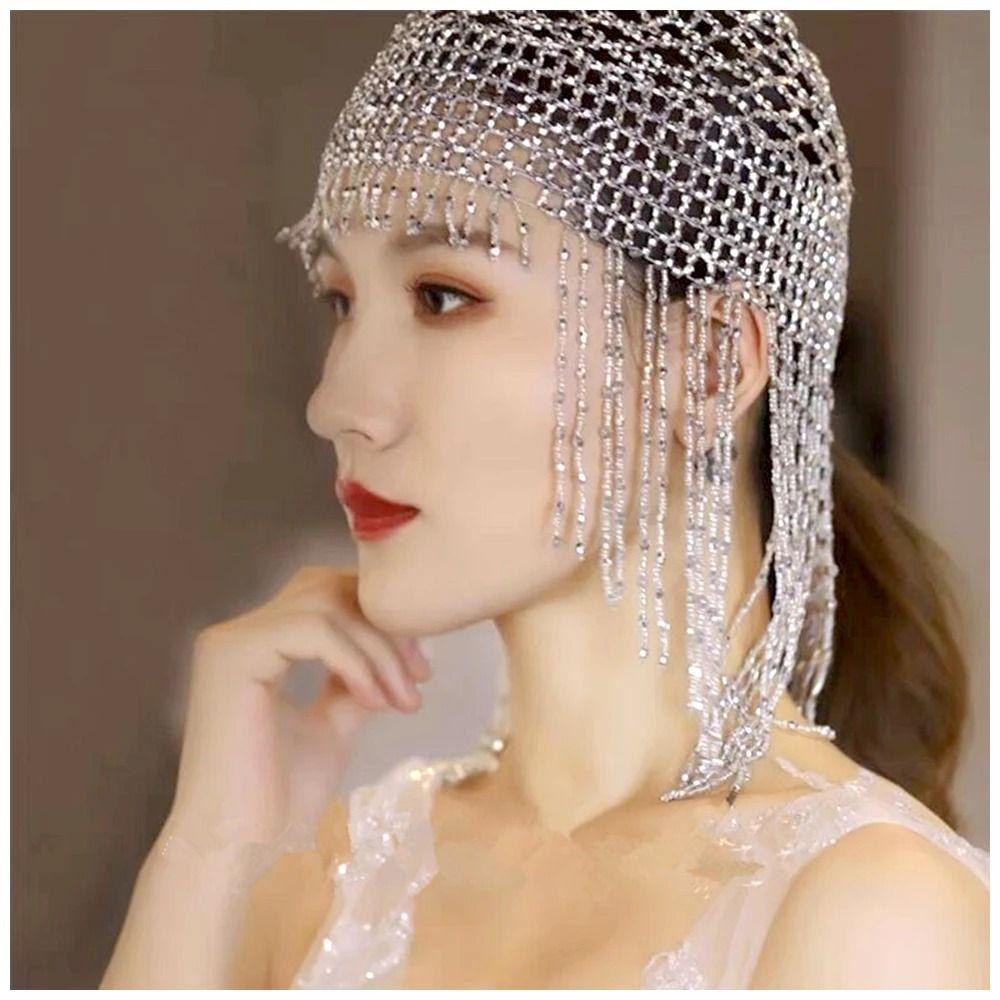 Shiny Beaded Hat Handmade Head Chain Exotic Headband Party