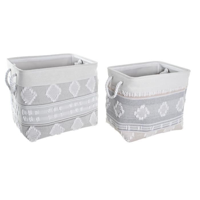 Paniers - Lot De 2 - Coton Gris - 45 X 35 X 40 Cm - Design Boho