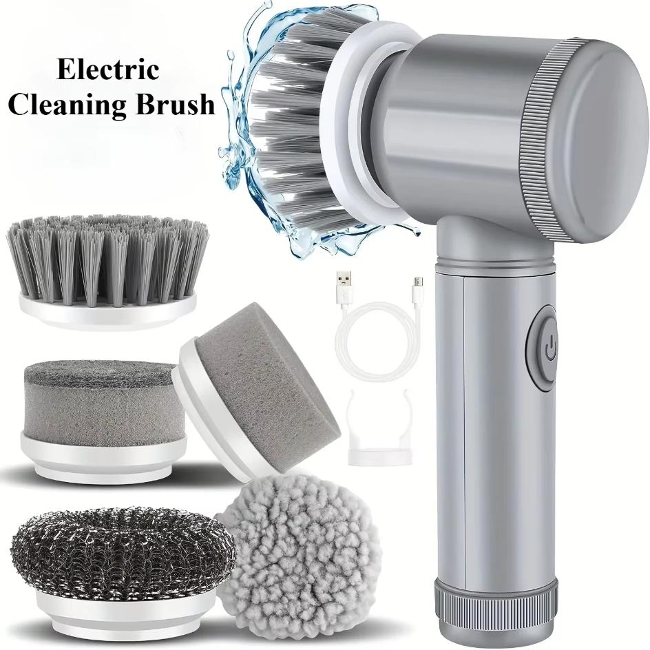 New Electric Spin Scrubber,Bathroom Cleaning Brush Power Scrubber with 5 Replaceable Brush Heads, 5 In 1 Electric Cleaning Brush