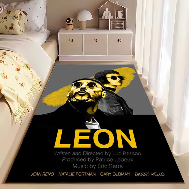 Movie Poster Area Rug, Leon The Professional Jean Reno Natalie Portman Yellow Black Print, Film Fan Room Decor, Non-Slip Mat