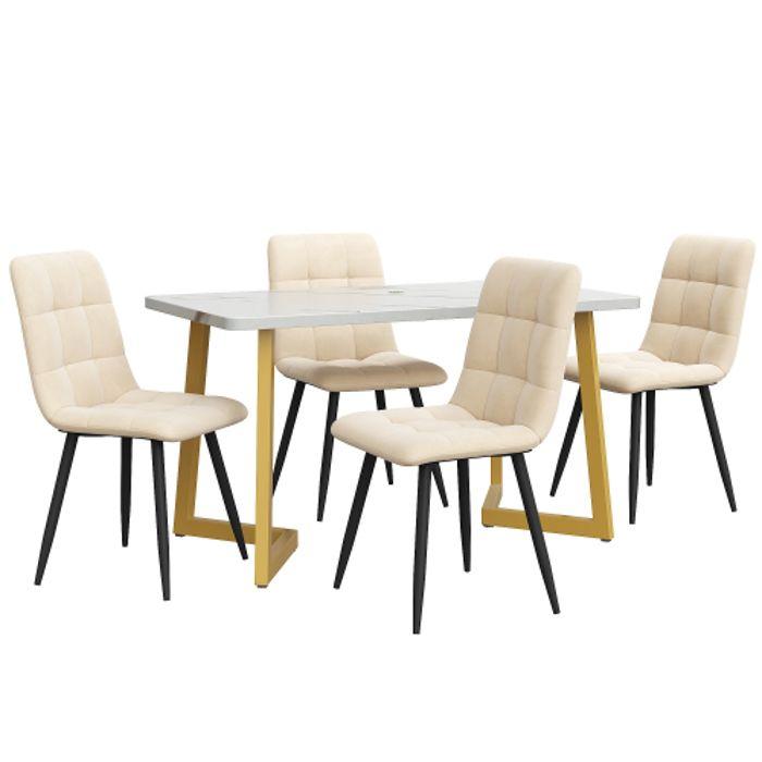 Table de salle à manger - MUVOE - 117 cm - 4 chaises - Velours beige - Rectangulaire