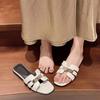 Ladies Summer New PU Flat Slippers Women Fashion Open Toe Casual Trend Metal Decoration Comfortable Outdoor Banquet Sandals