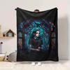 1Pc Gothic Glass Portrait Flannel Blanket, Soft And Comfortable, Casual Warm, Camping Travel, Christmas, Halloween Xmas Gift L1530