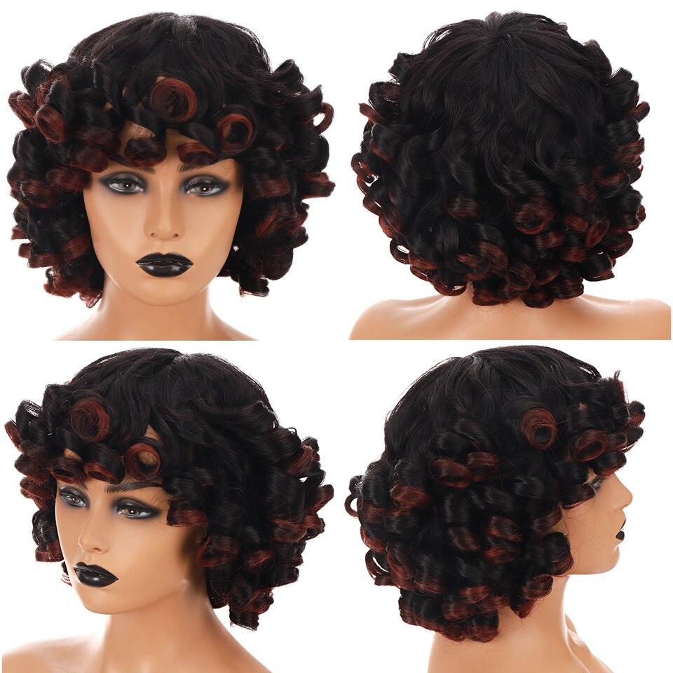 LUPU Synthetic Afro Kinky Curly Wigs With Bangs For Black Women African Heat Resistant Ombre Pink Black Short Hair Cosplay Wigs