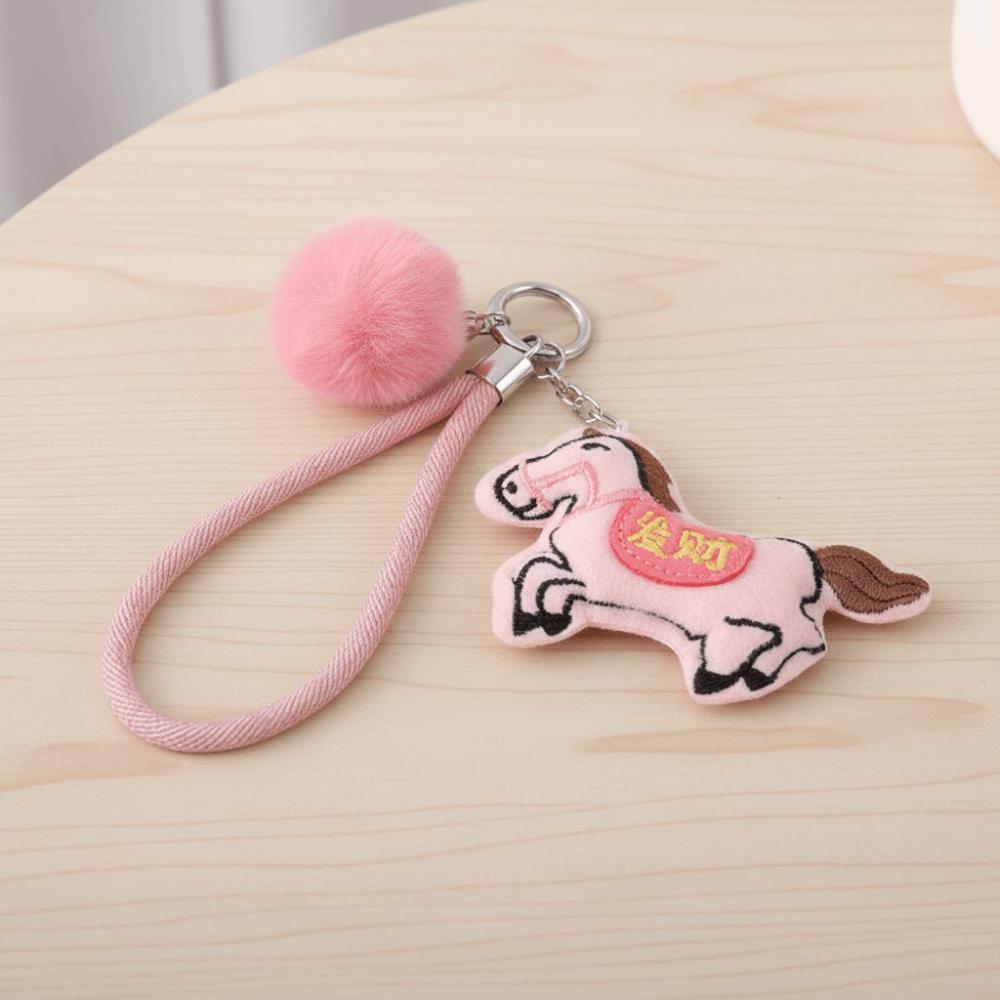 Embroidery Stuffed Animal Keyring Creative Cartoon Steed Doll Mini Horse Keychain Car Decoration