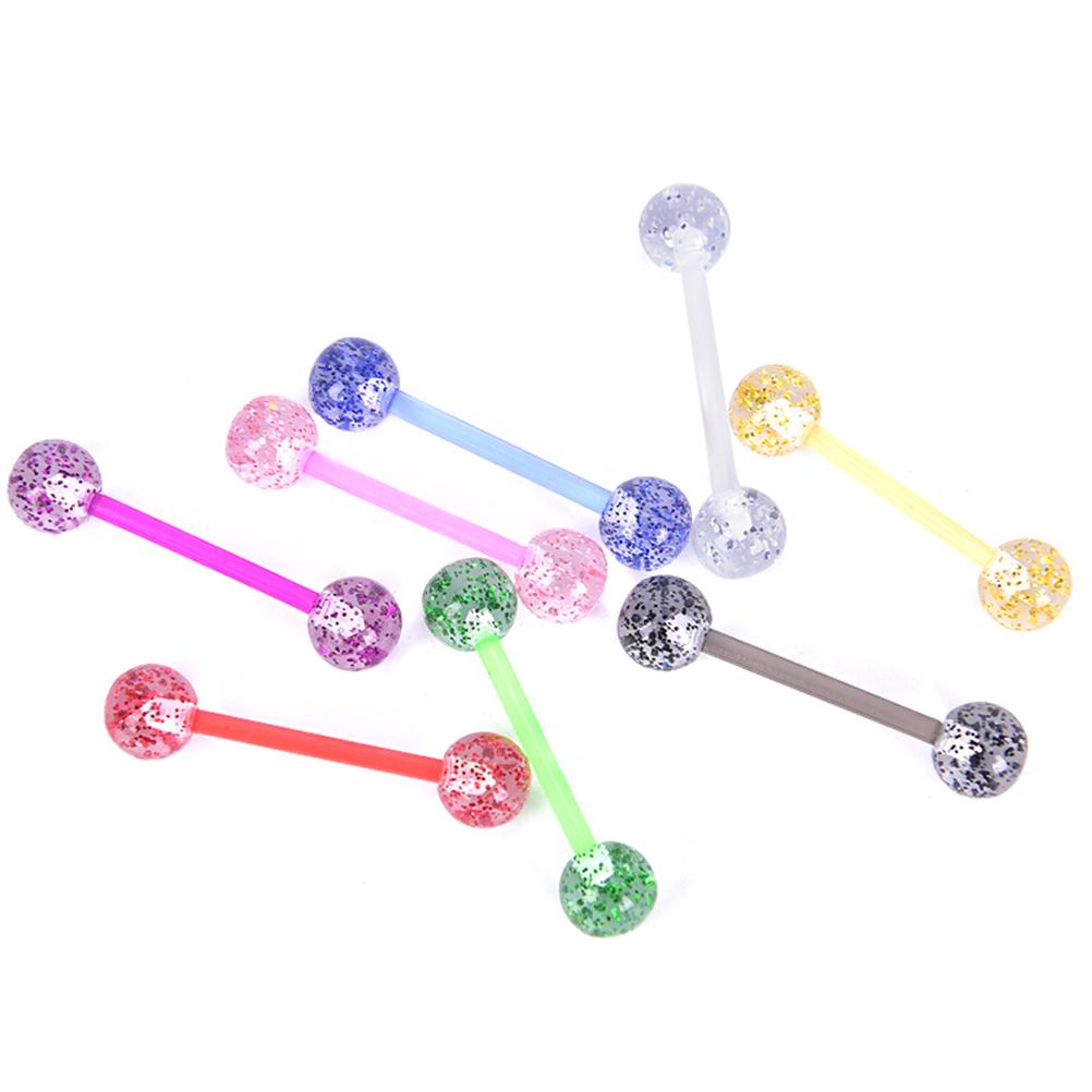8Pcs/Set Colorful Glitters Acrylic Barbell Ball Tongue Rings Piercing Jewelry