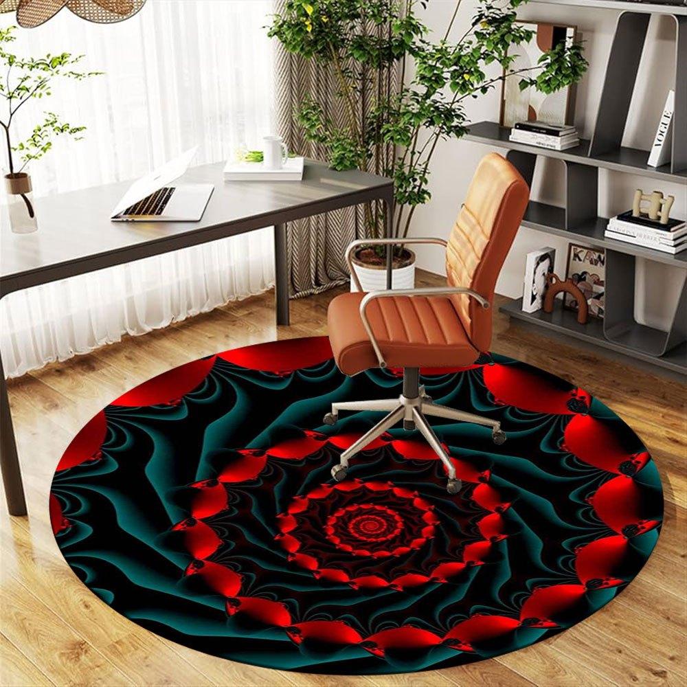 Red and Black Abstract Spiral Design Wall Art PrintRound Non-Slip chair mat chair carpet for office Rugs for Office Decor Gift For Valentine's Day Mot