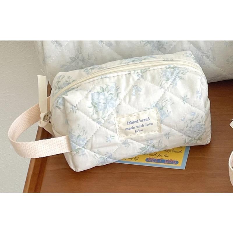 Винтажная косметичка с цветочным принтом для женщин, милый клетчатый клатч, женский дорожный косметичка, стеганый хлопковый цветок, маленькие сумки