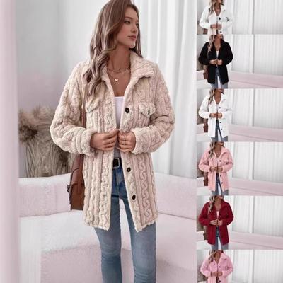 Женская зимняя гофрированная куртка с длинными рукавами и лацканами из плюша