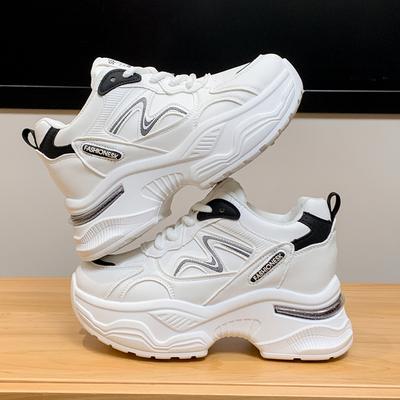 Модные кроссовки на толстой платформе для женщин со шнуровкой, нескользящие, увеличивающие рост, вулканизированные туфли для женщин, белые, толстые, на подошве, спортивная обувь