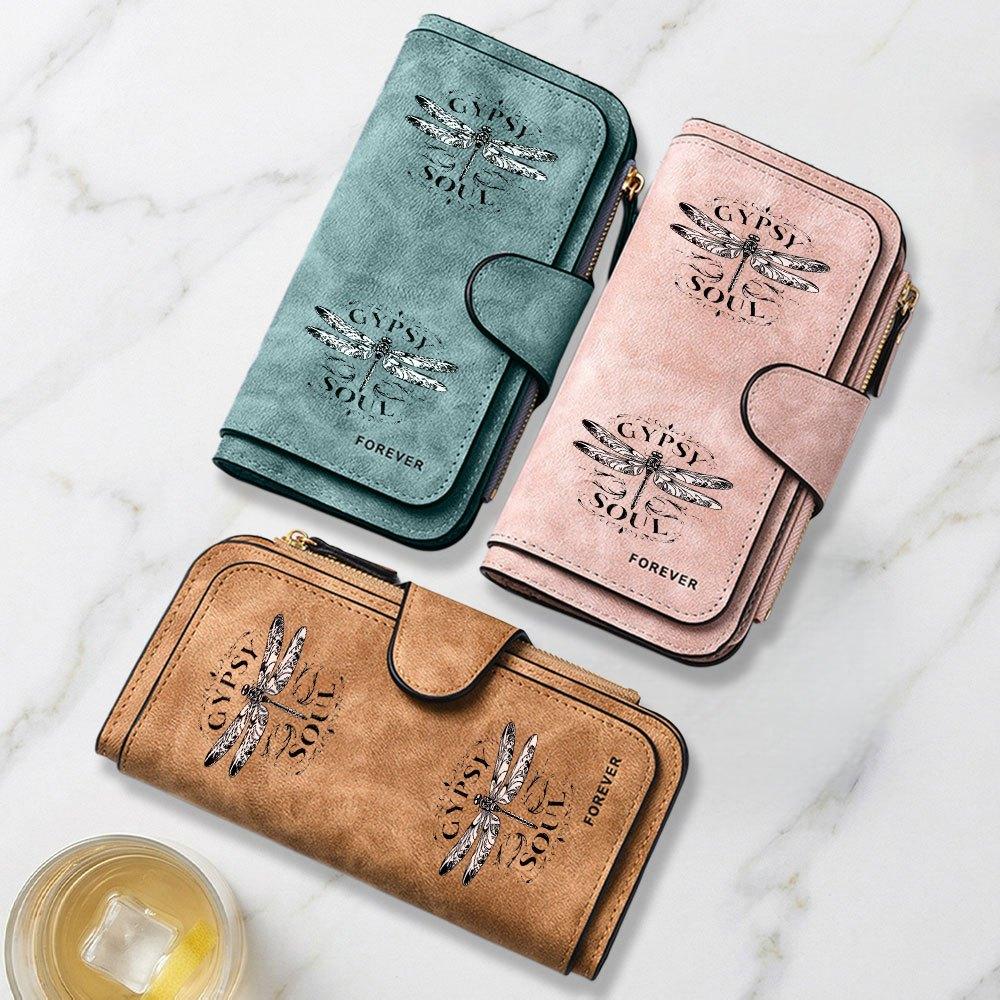 Vintage Dragonfly Print Long Wallet For Women Fashionable Large Capacity Multifunctional Portable Clutch Purse With Secure Clasp And Zip Pocket For