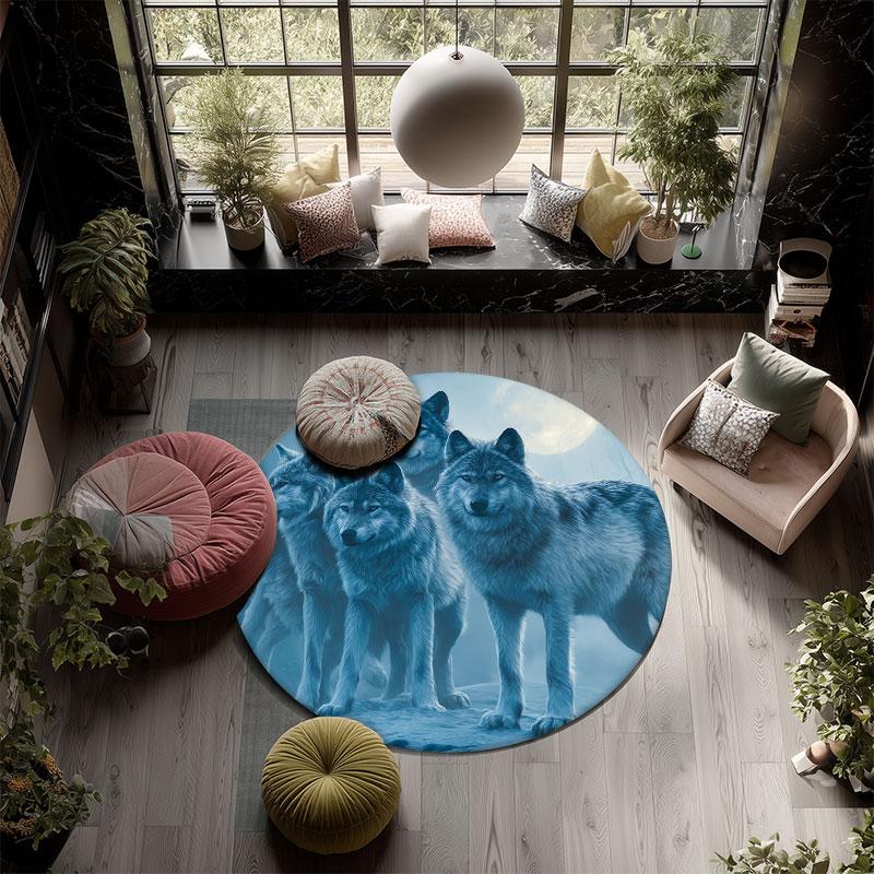 Wolf Pack pattern round rug,Carpet Rug for Living Room Bedroom Playroom ,Non-slip Floor Mat,Holiday Gifts and Birthday Gifts.