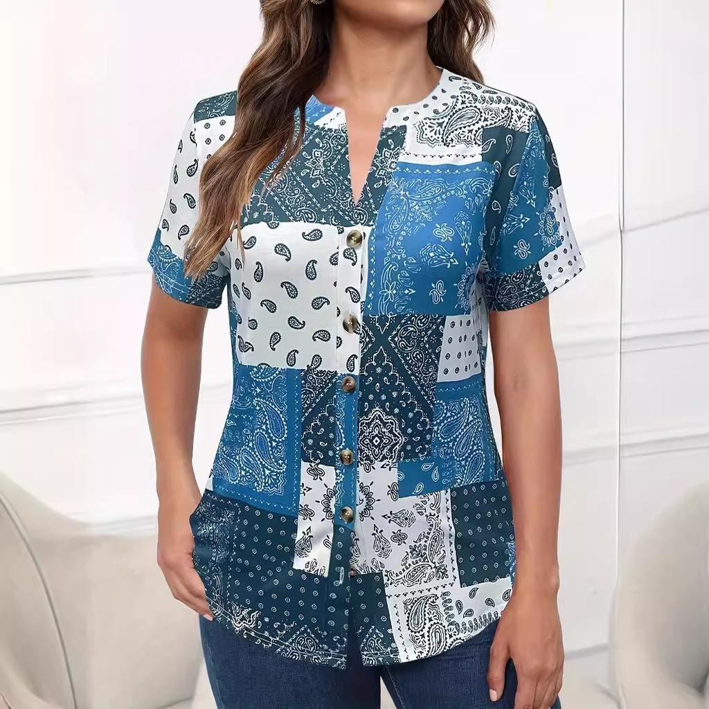 JKASHDK Женские модные повседневные летние весенние блузки и рубашки с v-образным вырезом с короткими рукавами