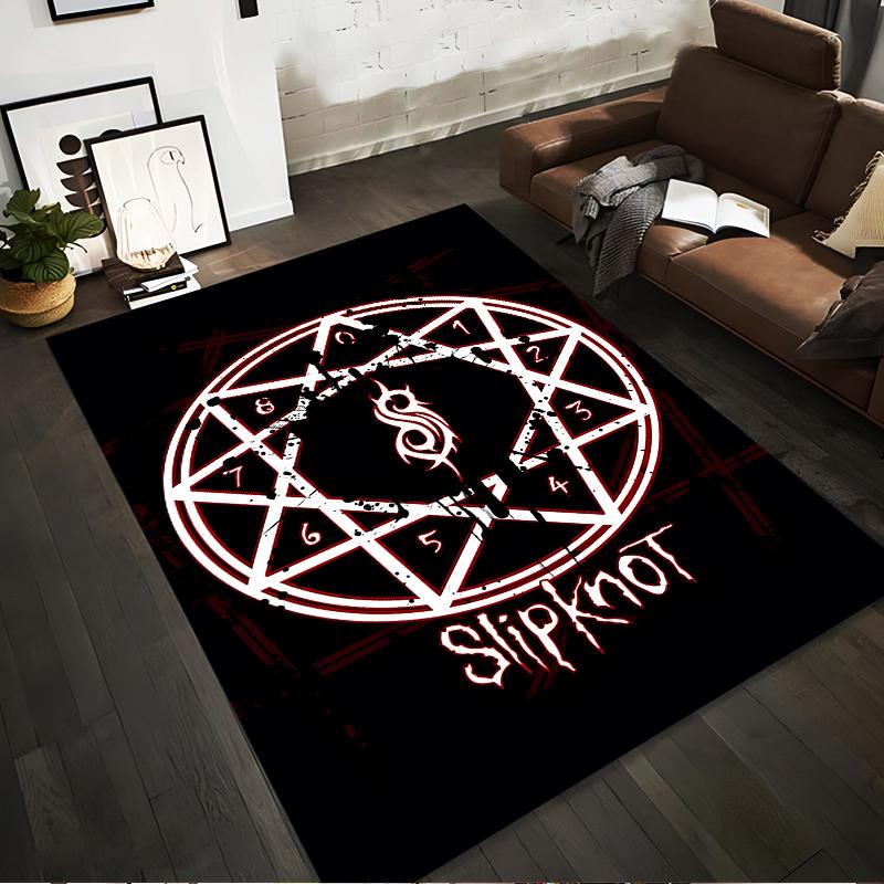 Slipknot Logo Red Hexagram Design Non-slip rug suitable for living room and bedroom sofas