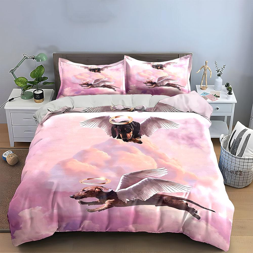 Dachshunds with Wings Design Bedding Duvet Cover Set Duvet Cover Pillowcases (1*Duvet Cover 2*Pillowcases, without duvet insert)
