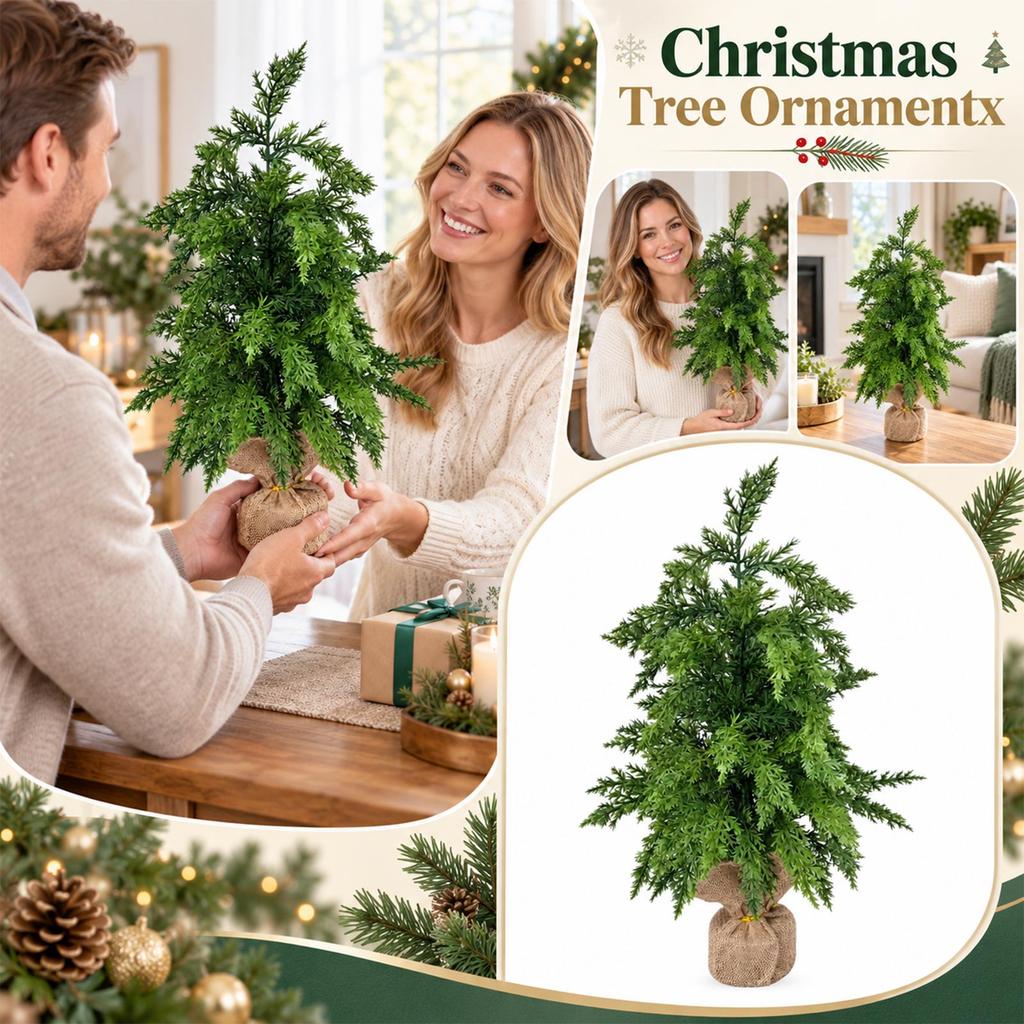 Artificial Christmas Tree for Indoor Holiday Home Decoration, Winter Plant Tree for Party Tabletop Display