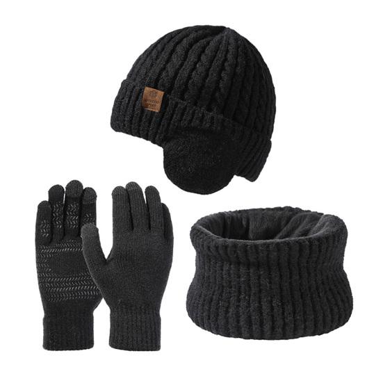 Yousheng 3 шт./компл. для мужчин и женщин зимняя шапка с флисовой подкладкой, шарф, перчатки, комплект защиты ушей, вязаная шапка с черепом, варежки с сенсорным экраном, комплект для утепления шеи