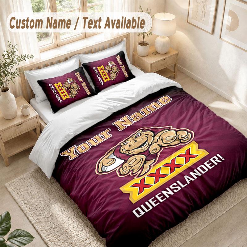 Custom Name Bedding Set 3 PiecesQueensland Maroons Print Duvet Cover + 2 Pillowcases Soft Bed Decor