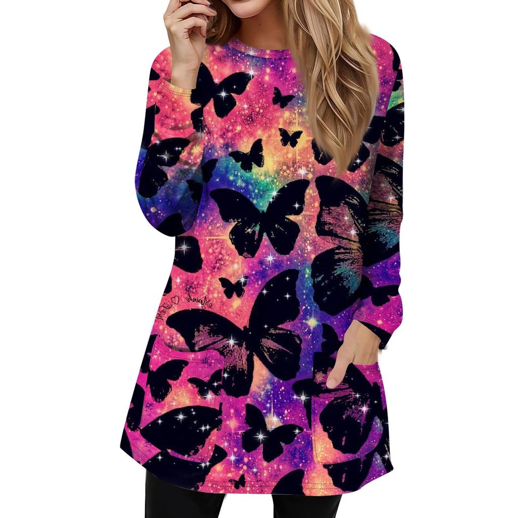 Женская толстовка, пуловер, спортивная одежда, карман, принт, повседневный топ с круглым вырезом и длинными рукавами