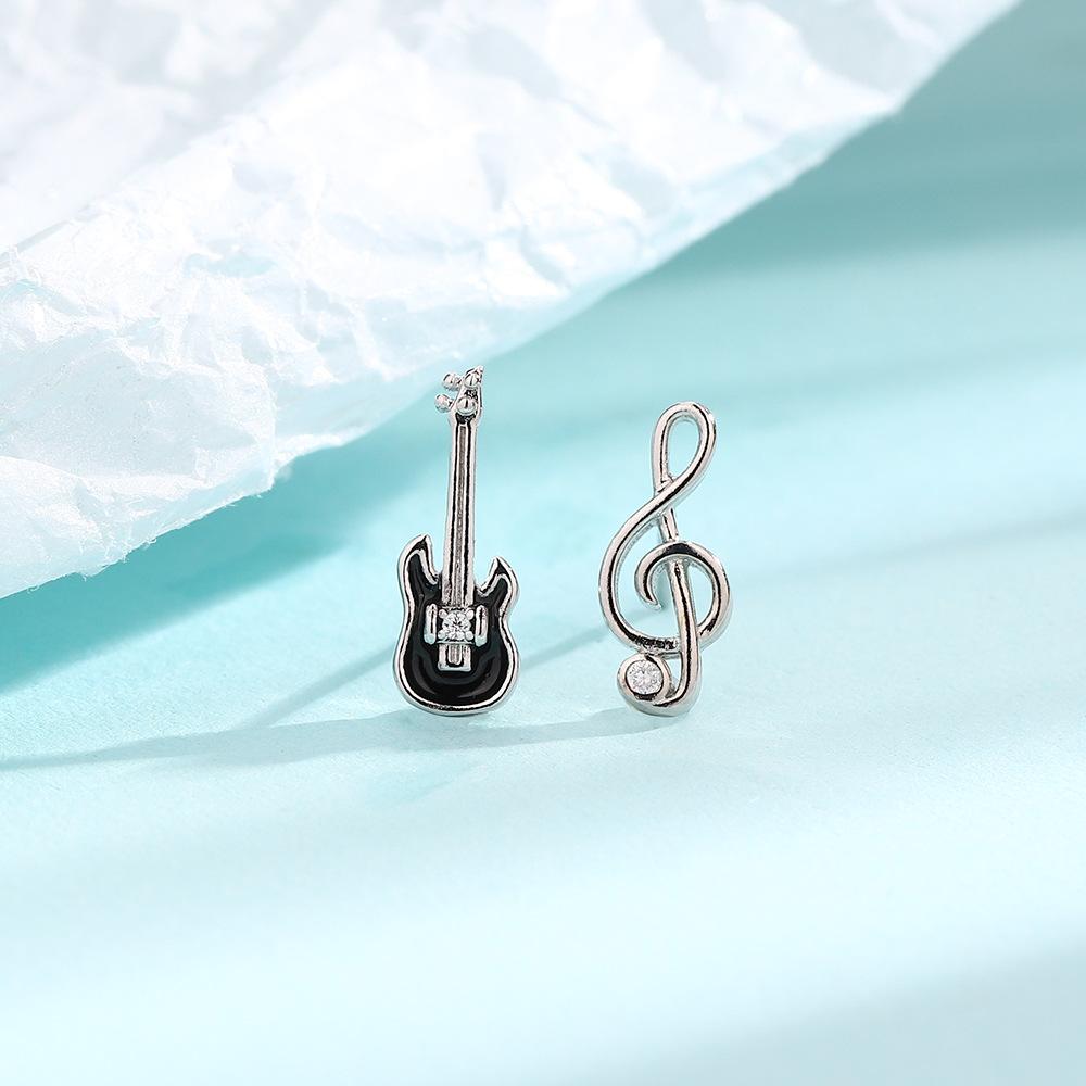Посеребренные серьги S925, серьги в форме гитары в стиле рок-группы, персонализированные черные серьги-скрипки без сна