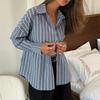 Женская рубашка с лацканами, длинным рукавом, на одной пуговице, топы средней длины, свободного кроя, повседневная одежда для работы и повседневной жизни