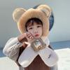 Fashion Design Bear Plush Hat Solid Color Plush Hat with Scarf All-match Children Fleece Hat Girls