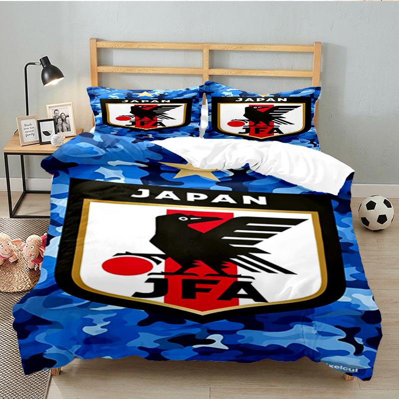 Japan Football Association Emblem 3PCS Bedding set,Ideal for 1pc Duvet Cover And 2pcs Pillowcases Perfect for Fan gift,Ideal for Bedroom, Dormitory