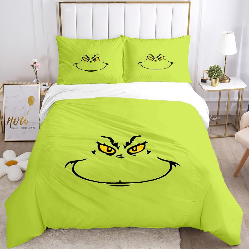 3Pcs Grinch'S Festive Smile Bedding Sets For All Sizes New 3D Printed Bed Cover Comforter Duvet Cover Pillowcase Bedroom Decoration