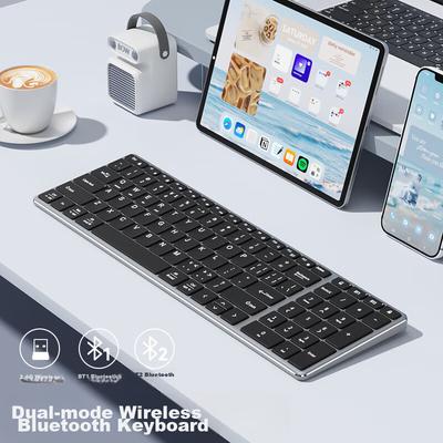 B.O.W Hangshi K670DL Dual-Mode Wireless Bluetooth Charging Keyboard Office Tablet Mobile Laptop iPad Silent Keyboard 106 Keys Black Gray
