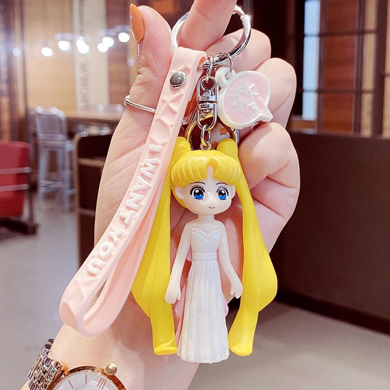 New Creative Cartoon Couple Keychains Anime Sailor Moon Doll Keychains Bag Pendant Car Accessories Key Chain Gift for Children