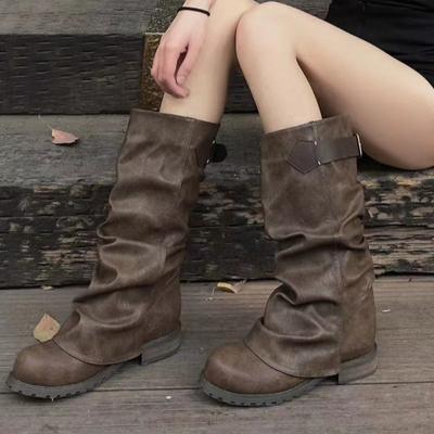 Женские сапоги на платформе до колена, модные кожаные туфли на среднем каблуке, брендовые дизайнерские новые туфли для женщин 2025 года, трендовые готические туфли в стиле челси, Botas Mujer