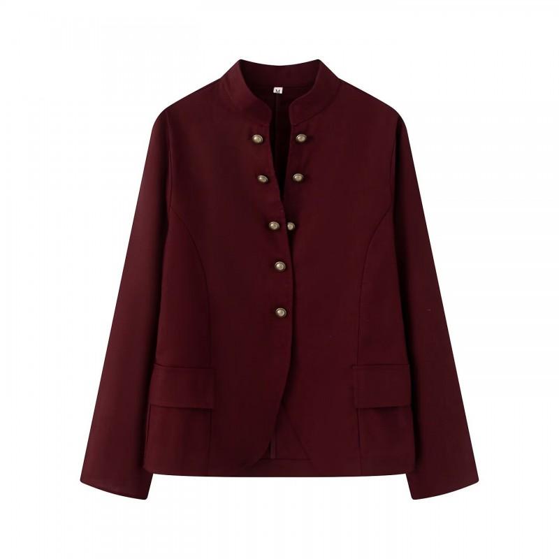 Womens Vintage Style Long Sleeve Shirt Jacket Street Regular Fit Stand Collar Single Breasted Outerwear