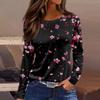 Women's Fashion Casual Slit Hem Round Neck Long Sleeve Loose Printed T-Shirt Ladies Top T-Shirts Women’s